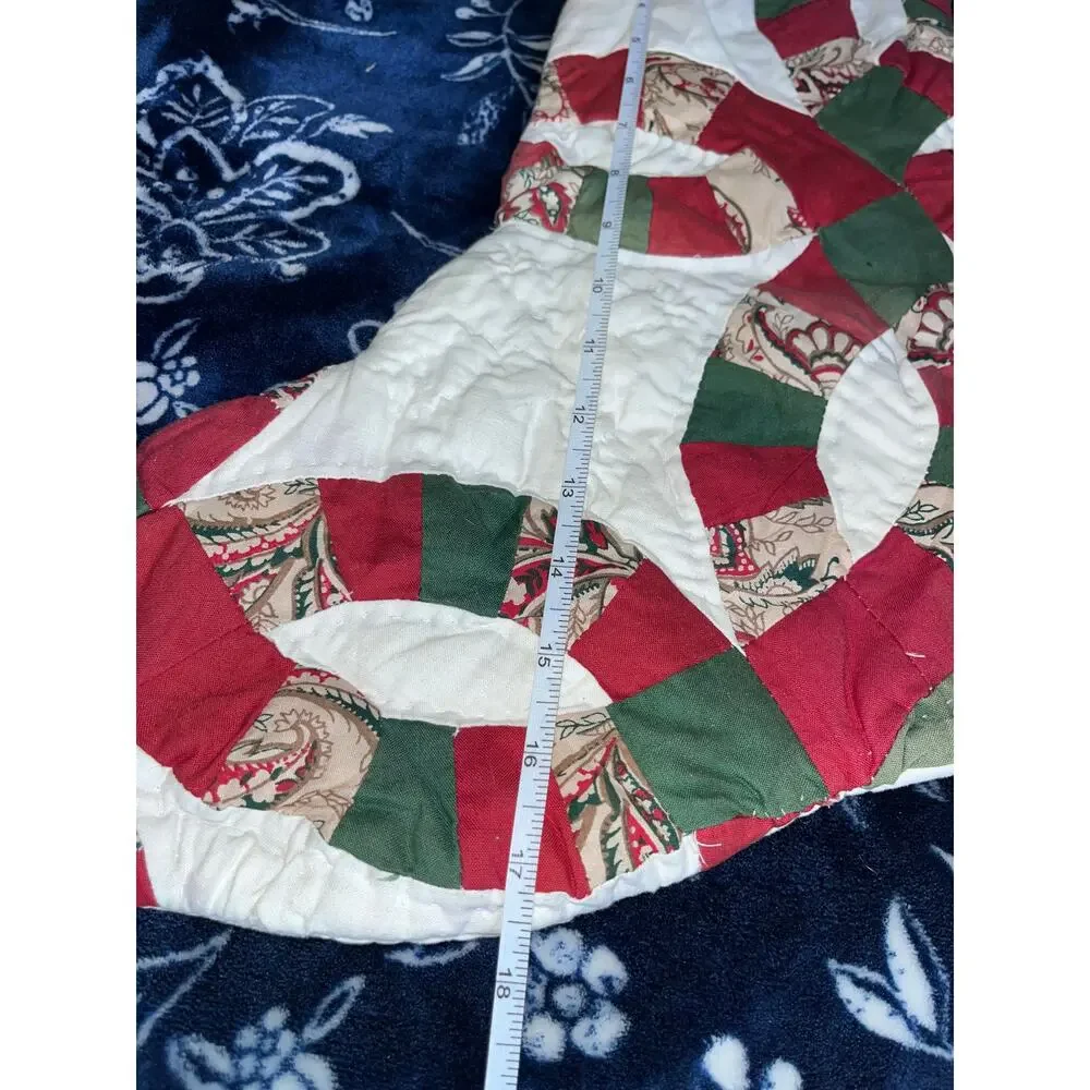 Handmade Quilted Christmas Stocking with a Double Wedding Ring Pattern